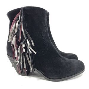 Sam Edelman Louie Black Suede Fringed Booties Sz 8.5